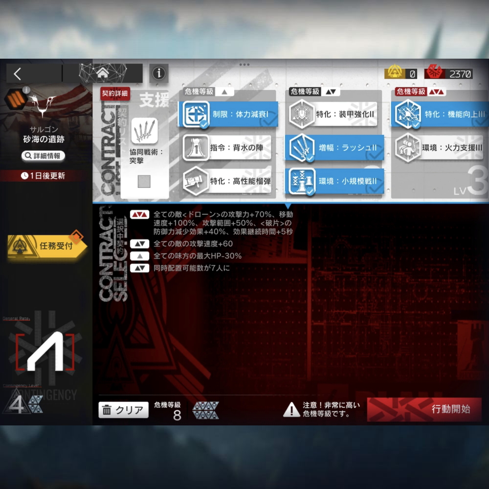 危機契約#8 砂海の遺跡 2022.08.30-8.31版 高レア攻略 【簡単4人3手、配置するだけで等級8+挑戦任務】